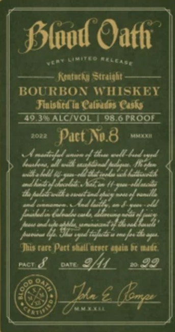 Blood Oath Pact No. 8 Kentucky Straight Bourbon Whiskey, USA